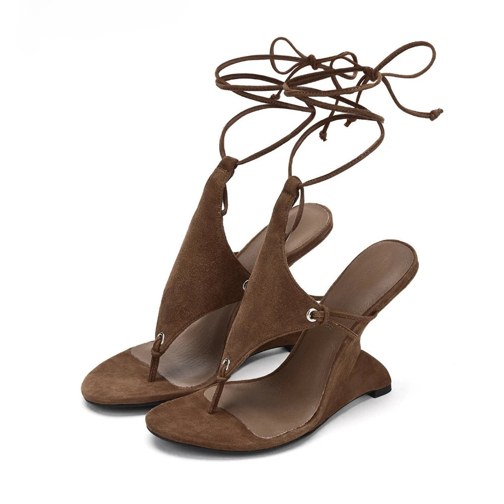 2026 European and American Women's Spring and Summer New Fashion Clip Toe Ankle Strap Irregular High Heels Walking Hollow Shoes