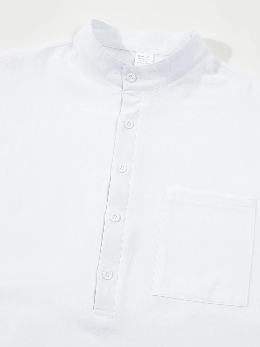 2025 autumn cross-border men's cotton and linen stand collar short sleeved shirt, loose casual Henley shirt for men
