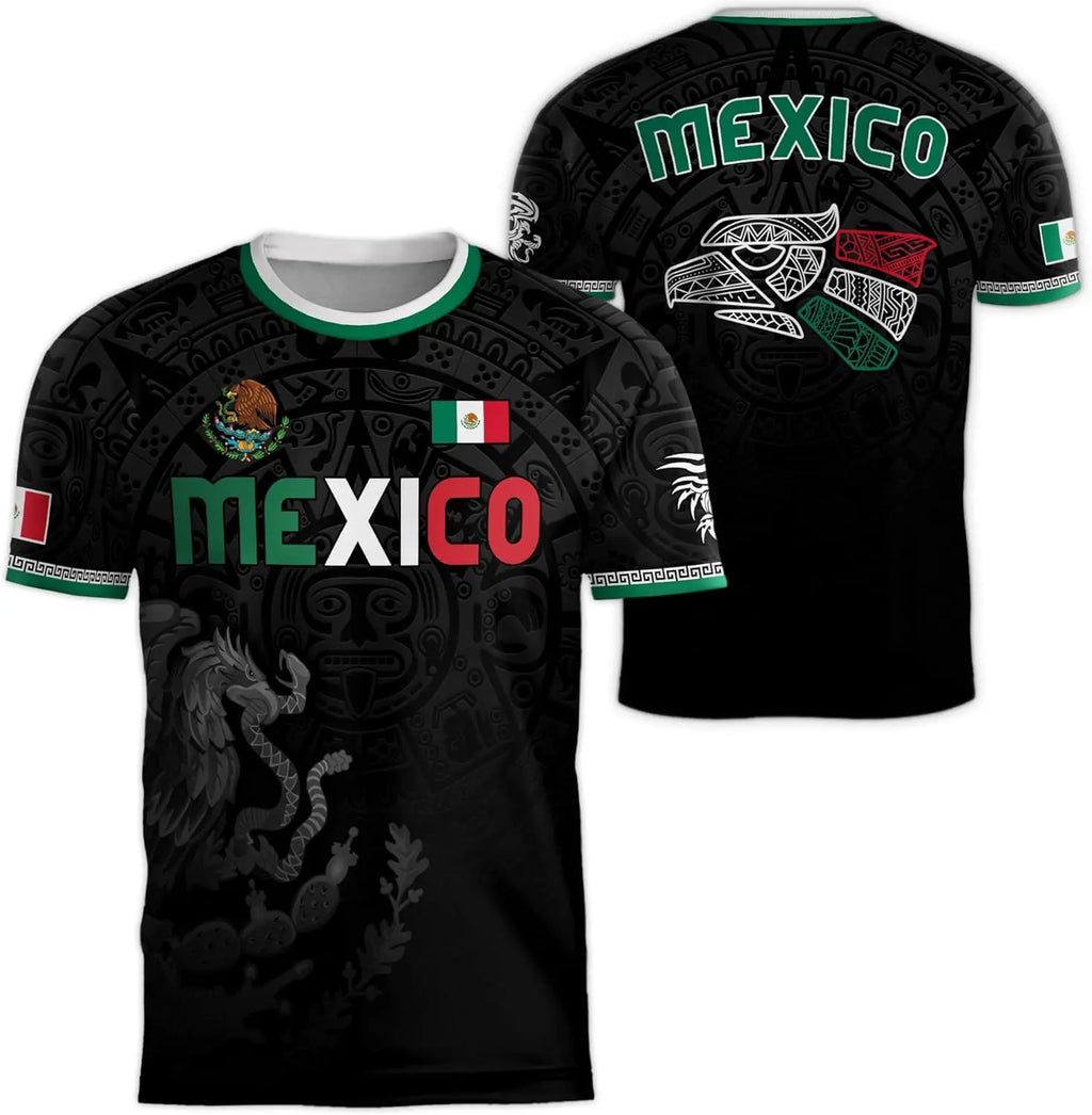 Mexico National Flag Print T Shirt For Men Funny 3D Eagle Pattern Short Sleeve Tees Outdoor Football Sports Clothing Casual Tops