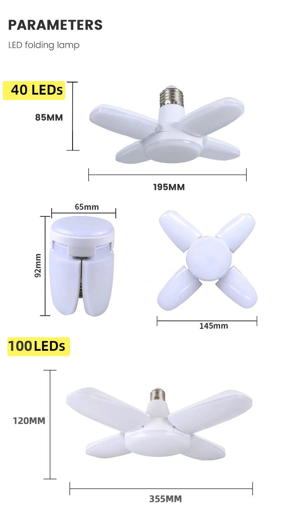 E27 Fan Shape Foldable LED Bulb AC220V/110V Deformation for Home Ceiling Light Warehouse and Garage White Light6500K Bulb