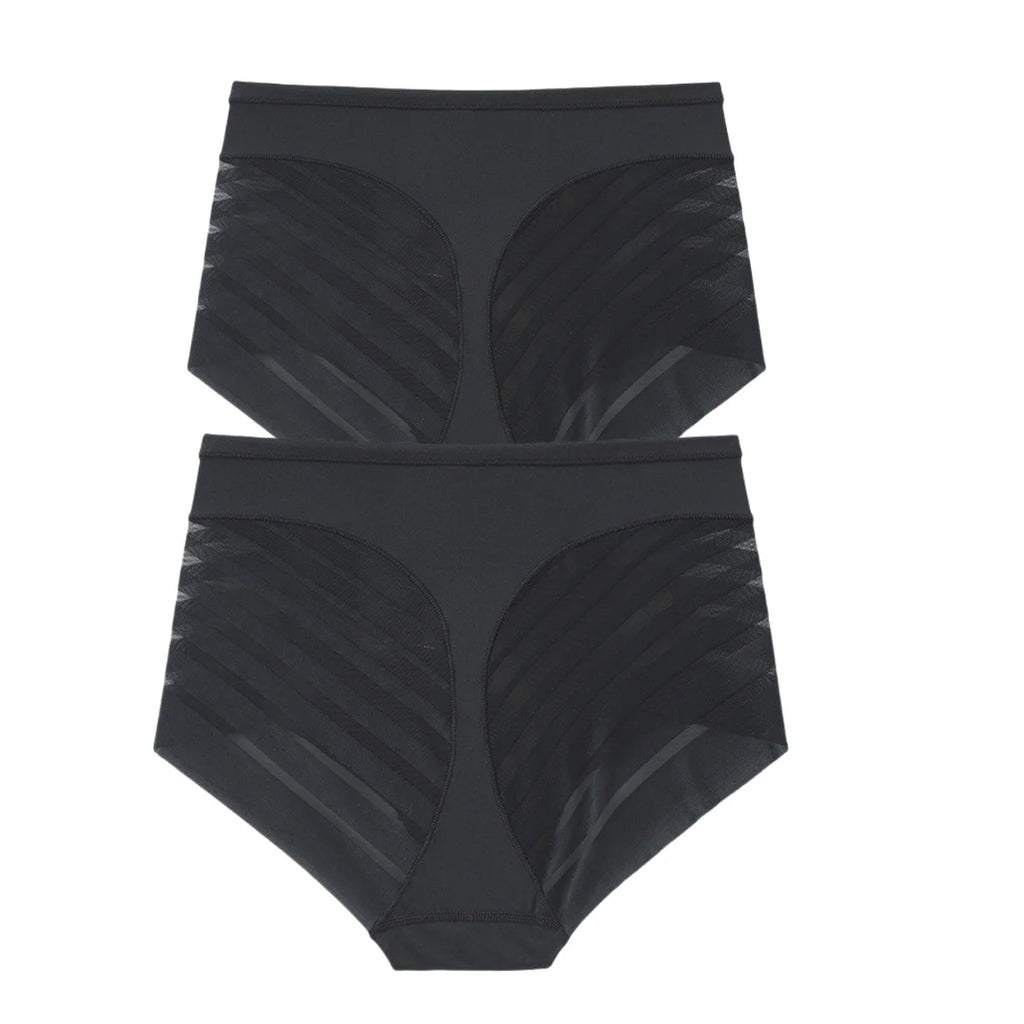 2Pcs/Set Women's Ice Silk Tummy Control Panties Mid Waist Mesh Splice Shaping Briefs Butt Lifter Slimming Soft Underwear M-3XL