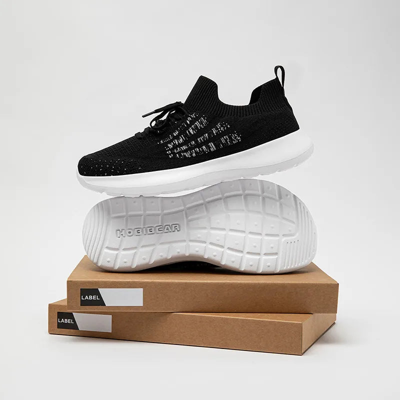 HOBIBEAR Unisex Running Sneakers Wide Toe Mesh Breathable Walking Shoes Non Slip Lace-Up Hiking Sneakers