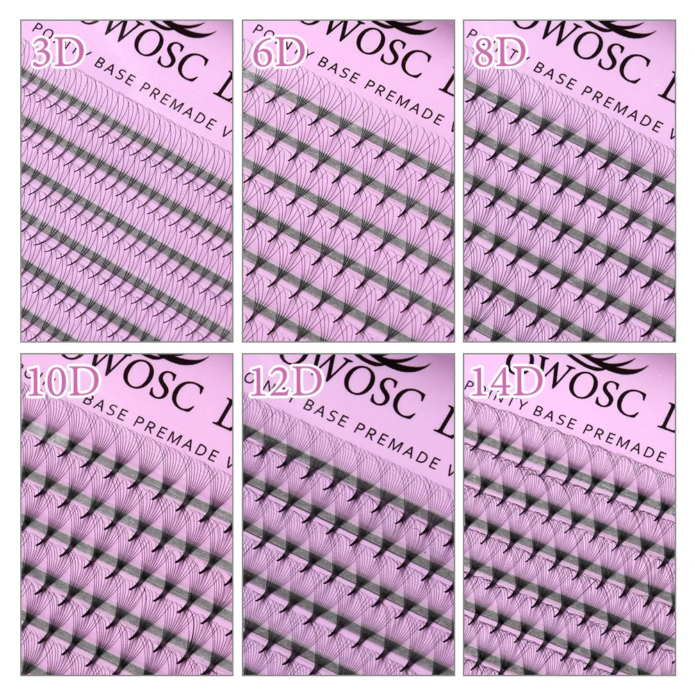 OWOSC Pointy Base Premade Volume Fans Eyelash Extension 3D/6D/8D/10D/12D/14D Individual Sharp Pointy Stem 320 fans Custom Logo