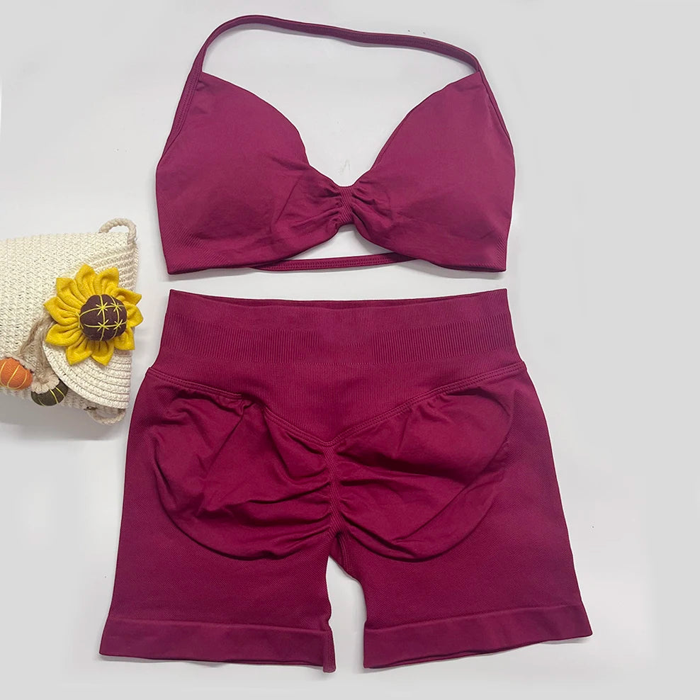 2pcs impact Gym Set Women DFNNYE strappy Yoga Fitness outfits Bra Top sportswear Workout Seamless Shorts Sports Suits  sets