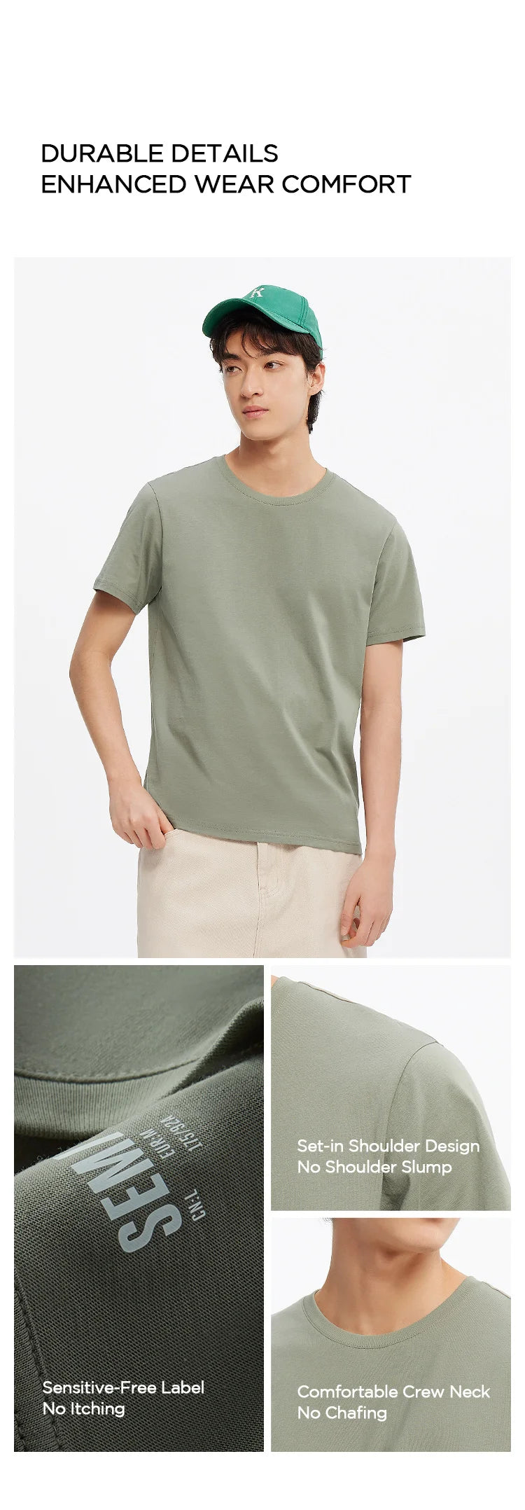 Semir Short Sleeve T-Shirt Men Pure Cotton Bottoming Shirt 2026 New Spring Solid Color Inner Layer Top Versatile White T-Shirt