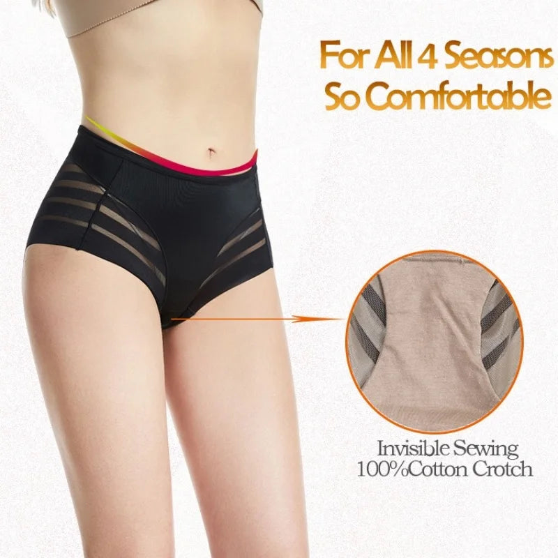 2Pcs/Set Women's Ice Silk Tummy Control Panties Mid Waist Mesh Splice Shaping Briefs Butt Lifter Slimming Soft Underwear M-3XL