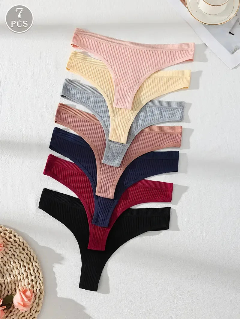 7Pcs Women Cotton Thongs Panties Striped Underwear Sexy Underpants Black Panty Soft G-Strings Plus Size Tanga Female Lingerie