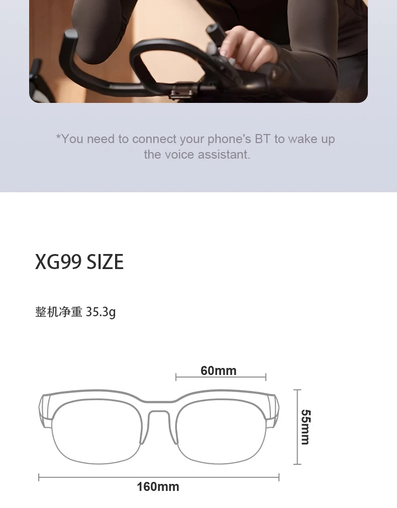Lenovo Bluetooth Smart Glasses with Audio Mic AI Calling Real-time Translation Voice Assistant Smart Sunglasses for Men Women