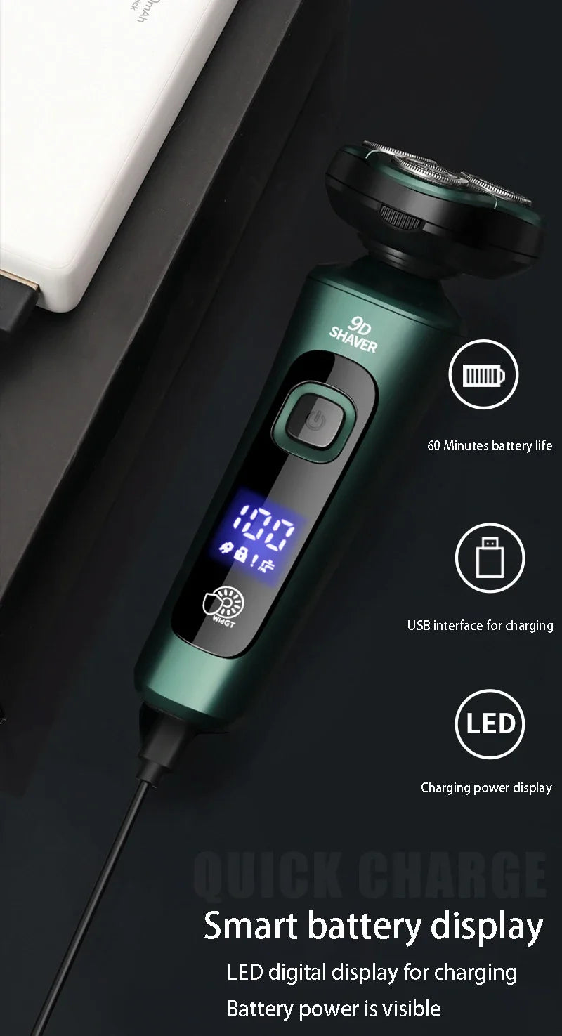 New Smart Electric Shaver LCD Digital Display Three-head Floating Razor USB Rechargeable Washing Multi-function Beard Knife
