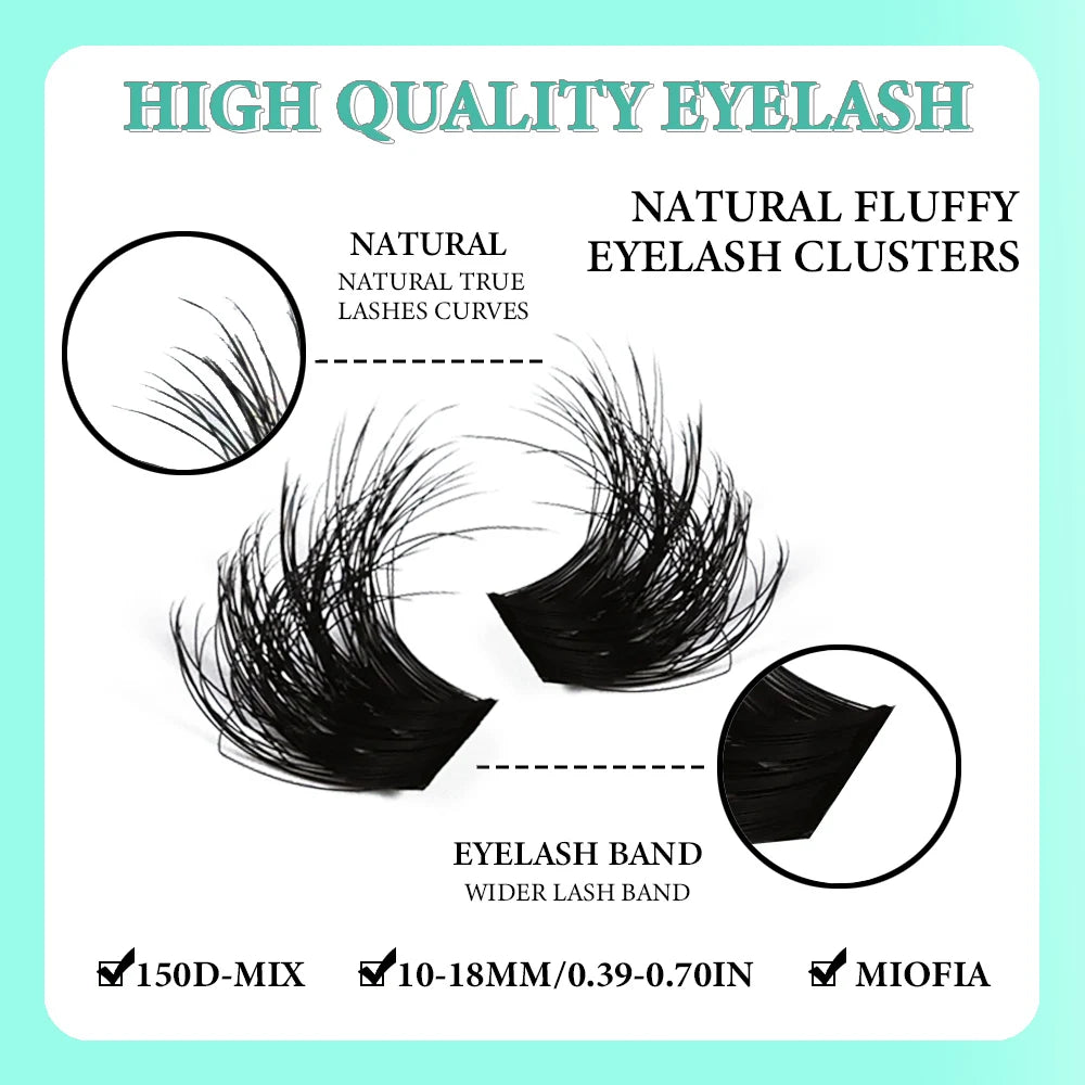 MIOFIA Wispy Thick Lashes Cluster 50D 80D 100D 150D Natural Fluffy False Eyelash Extension Cat Eye Lashes Mixed Tray Makeup
