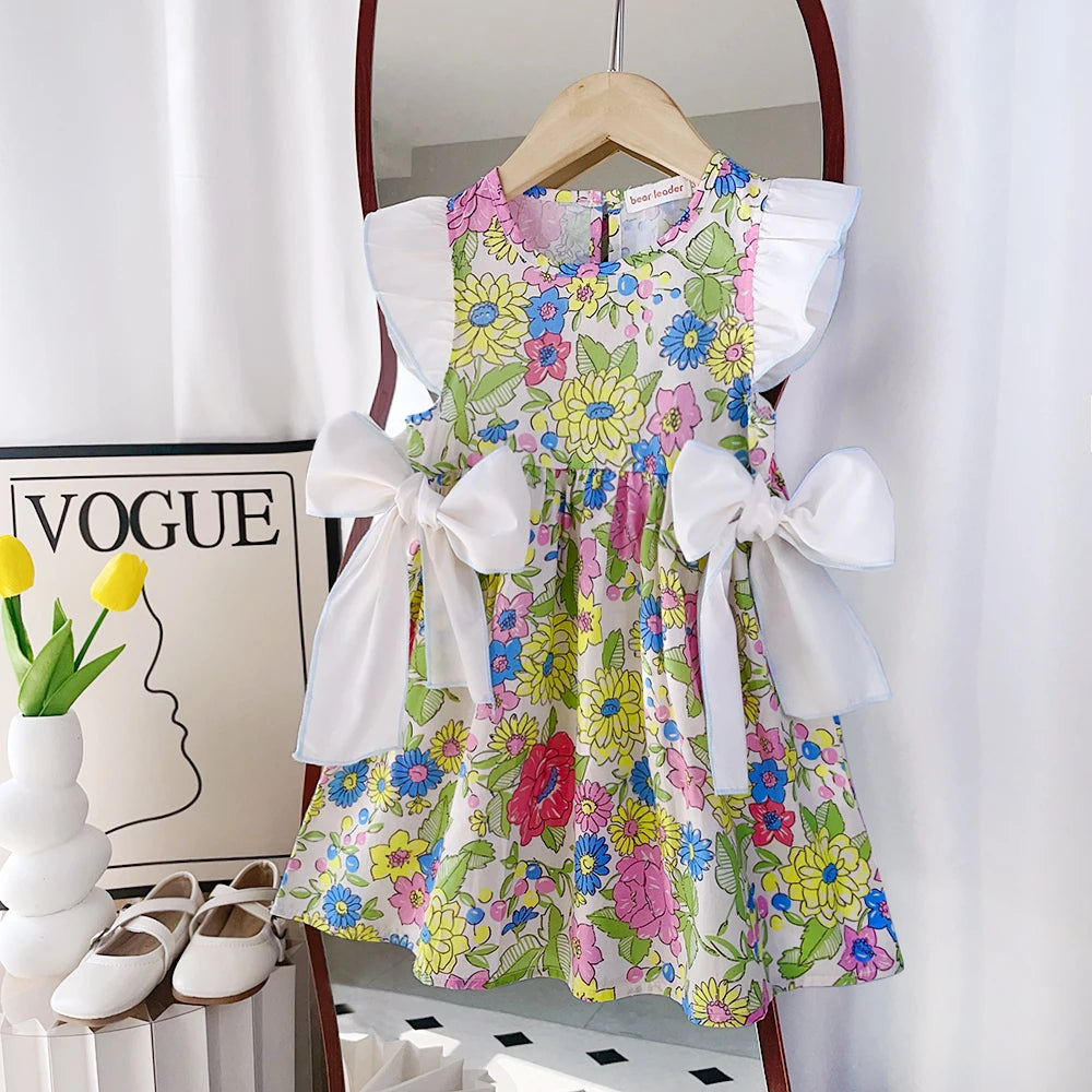 Bear Leader Girls Elegant Dresses 2025 New Summer Kids Party Costumes Girl Floral Princess Outfits Children Vestidos Clothing