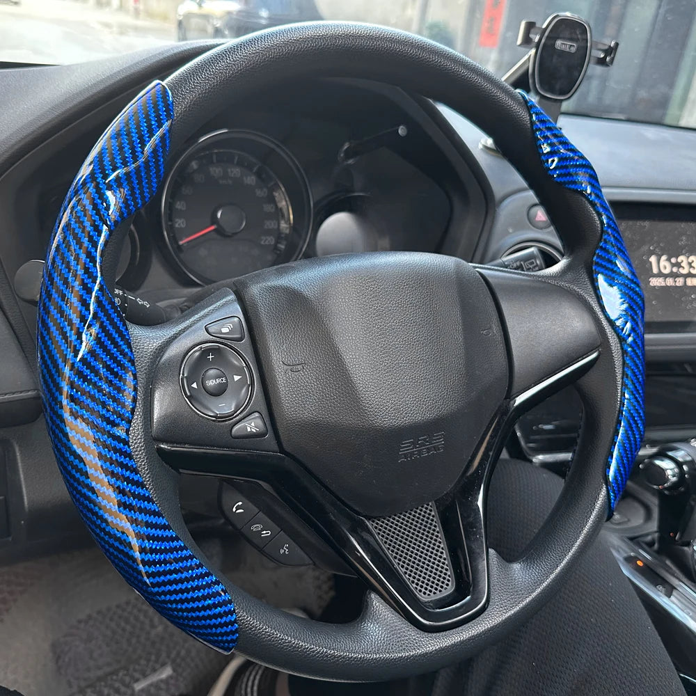Universal Car Steering Wheel Cover Anti-slip Bright Gloss Carbon Fiber Texture Steering Wheel Decoration Accessories 14.5-15inch