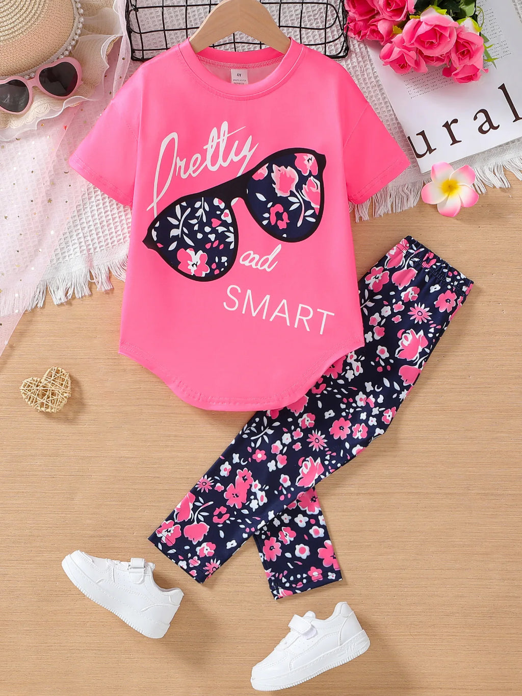 4-7 Years Girls Clothing Set Summer Cotton Short Sleeve Tops Pants 2Pcs Suit For Kids Birthday Present Toddler Children Clothes