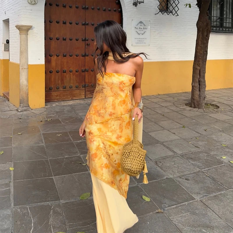 Solid Color Strapless Ribbon Women Summer Dress Sexy Sleeveless Backless High Waist Slim Maxi Vestidos 2026 Lady Vacation Outfit