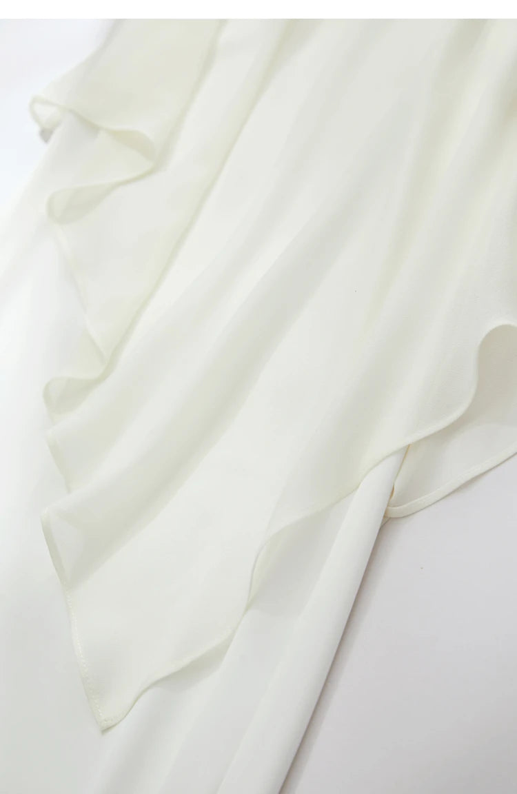Amii Minimalism 2024 Women Dresses Summer New Vacation Style V-neck Spliced Chiffon Female Sleeveless Loose Dress 12452102