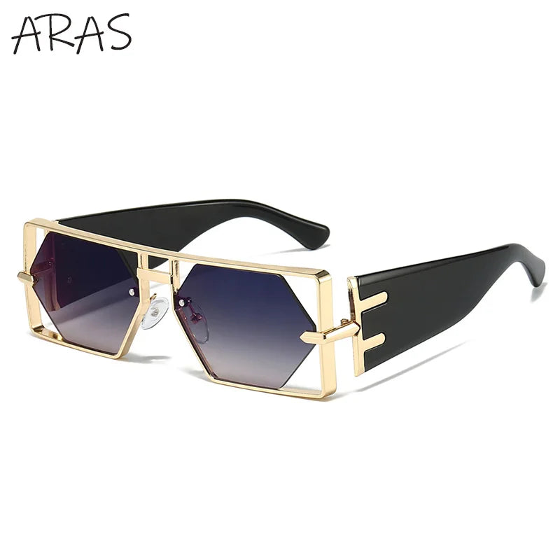 Steampunk Rectangle Sunglasses Women Men 2026 Luxury Hollow Metal Frame Sun Glasses Vintage Punk Hexagon Eyewear UV400 Shades
