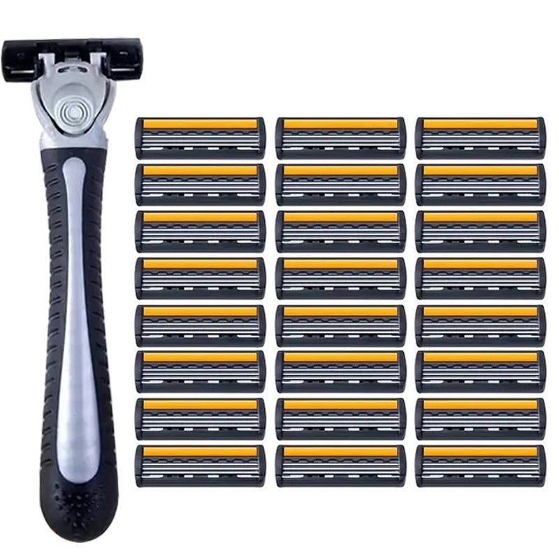 Metal Handle Manual Profession Face Care Beard 3-Layers Blade Safety Raze And Shaving Razor Stand Shaver Base For Man