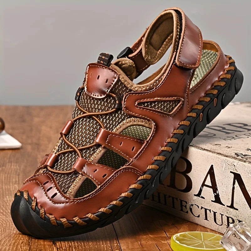 Men's Sandals, Durable Handmade Stitching Close Toe Non Slip Shoes For Indoor Outdoor Beach