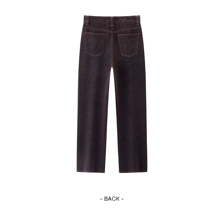 Semir Jeans Women Maillard Flocked Long Pants Cool Style 2025 New Winter Fleece Lined Loose Wide Leg Retro Women's Clothing