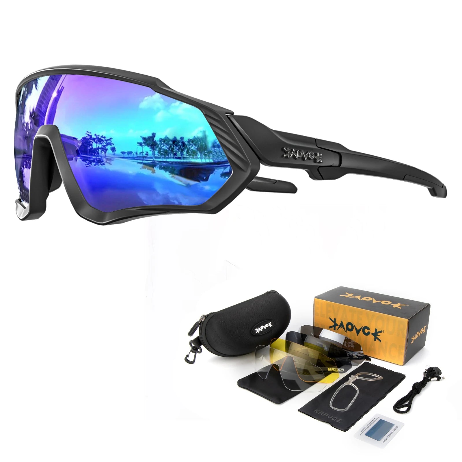 KAPVOE Polarised Cycling Glasses Outdoor Bicycle UV400 Goggles 5 Interchangeable Lenses Unisex Sports Sunglasses for Men Women