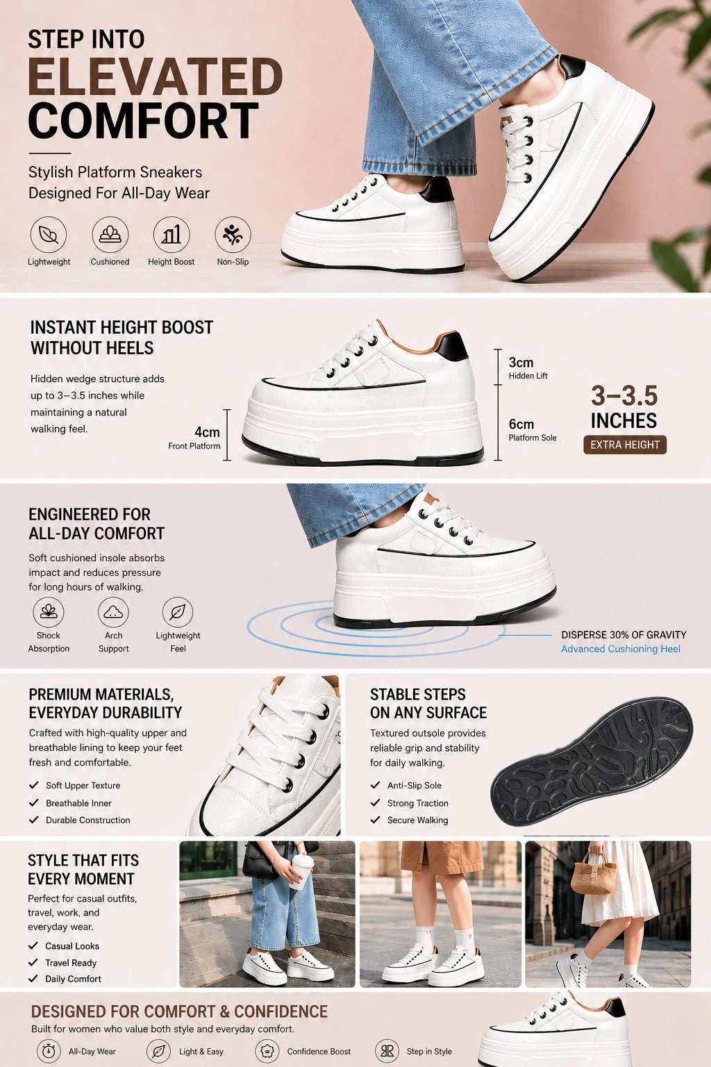 Fujin 9cm 3 inch comfortable platform sneakers for women Genuine Leather Women Vulcanized Shoes Platform High Heels Casual Shoes