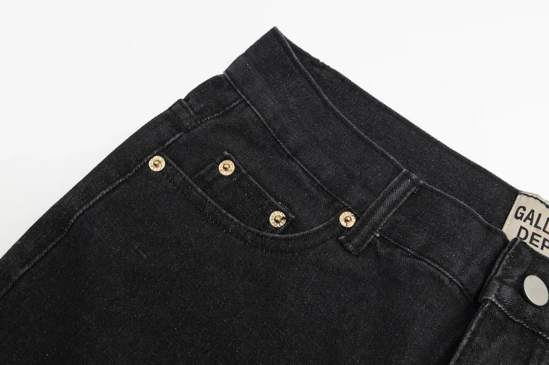 American retro washed letter spliced denim trousers high street trendy brand couple loose straight micro-flared long trousers