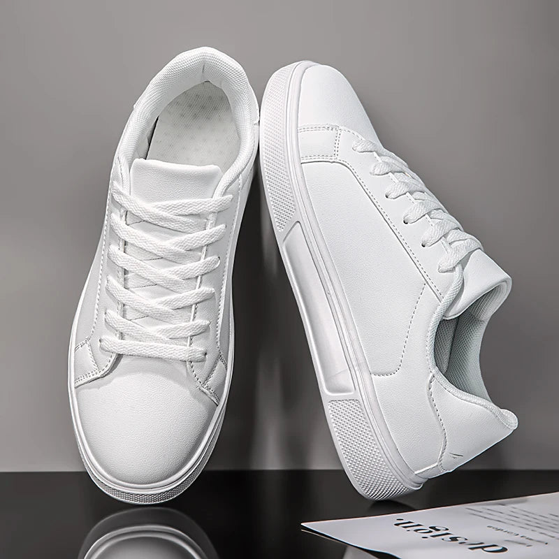 Business Casual Men's Shoes Soft Women Shoes Comfortable Casual PU Leather Shoes for Men Autumn Solid White Men Sneakers