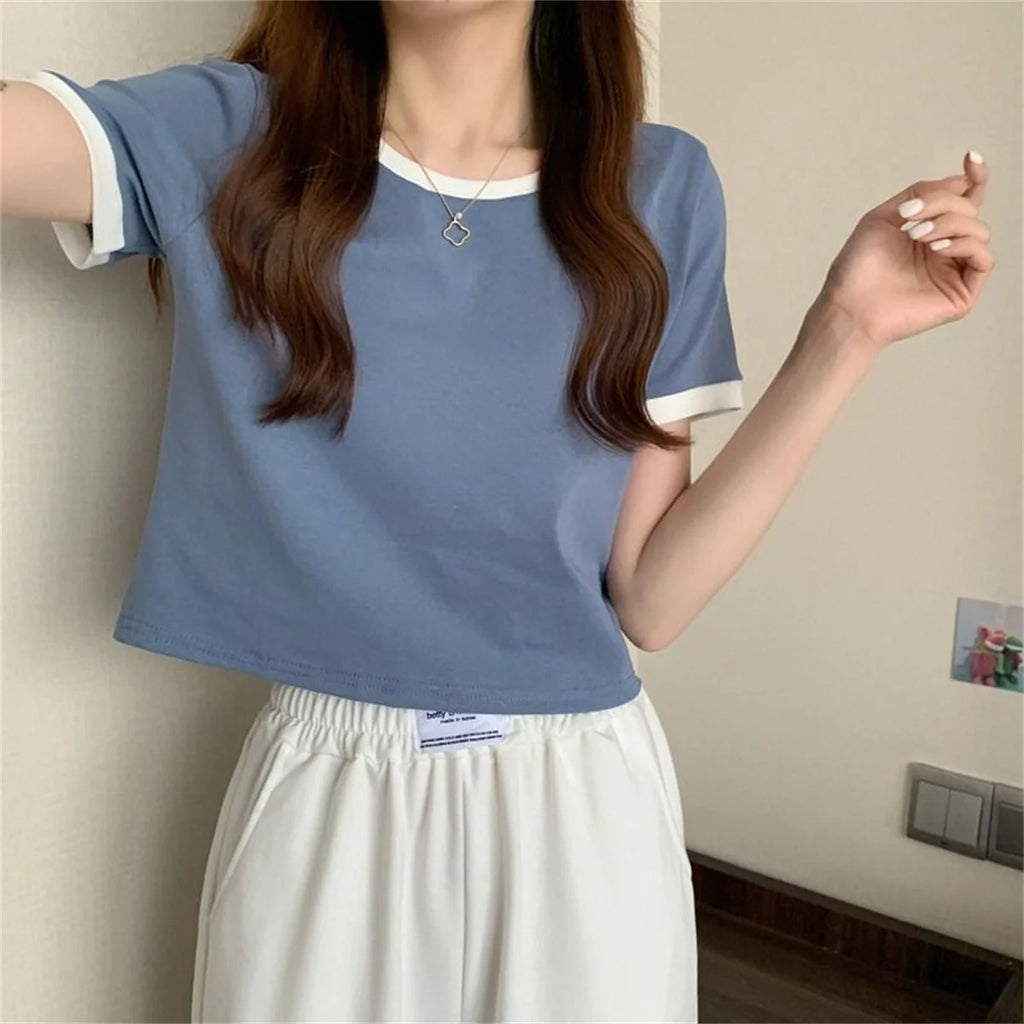 Fashion Patchwork T-shirts Women Basic Tee Casual Oversized Tops Quality Unisex Short Tshirts Tees Girl Summer Clothing Tops