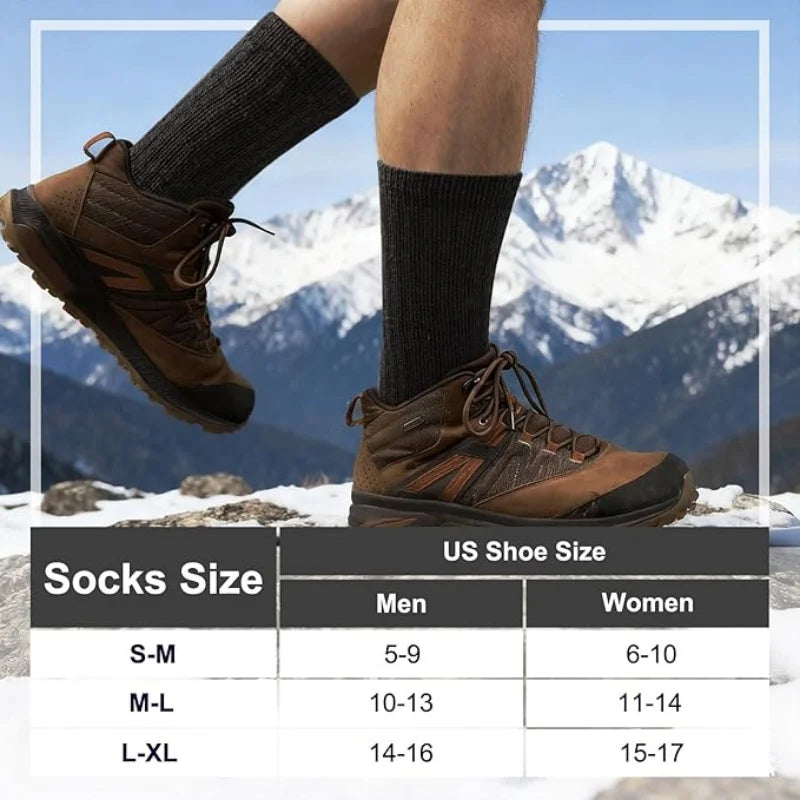 Super Thick Warm Merino Wool Socks for Men and Women, Wool-Lined Winter Hiking Warm Boot Work Socks, 3 Pairs Pack