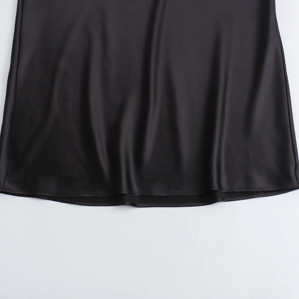 XNWMNZ 2024 Women's Fashion Satin Midi Dress Women High Street O Neck twisted armholes Waist Gathered Fit female Midi Dresses