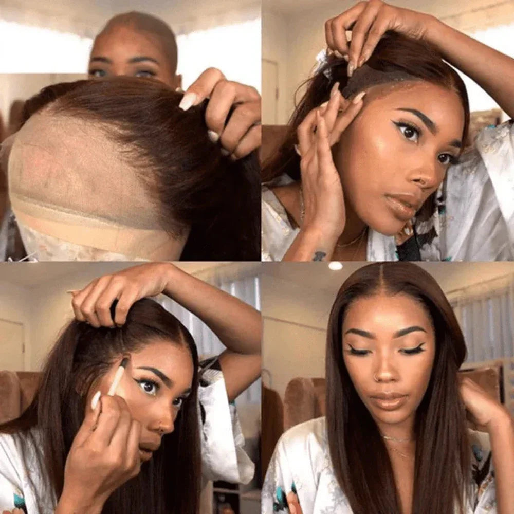 Long Straight 13X4 Lace Front Synthetic Hair Wig with Baby Hair Chocolate Brown Colored Silky Straight Lace Front Wigs For Women