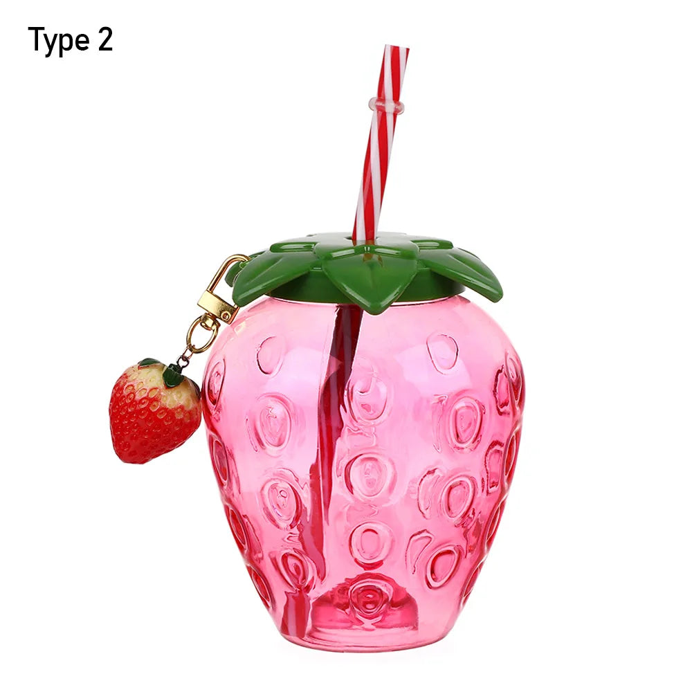 1pc Strawberry Straw Cup 500ml Summer Cute Cartoon Food Grade PP Wide Application Milk Coffee Straw Cup for Home Drinkware