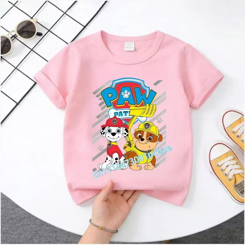 PAW Patrol Summer Short-Sleeved 1-12 Years Old Children's Pure Cotton T-Shirt Boys' Sports Shirt Girls' Casual Top Cartoon Print