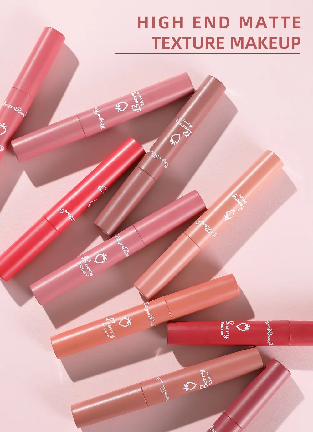 Dragon Ranee 12 Color Matte Lip Gloss Velvet Texture Waterproof Moisturize Lip Gloss Lasting Non-stick Cup Fashion Cosmetics 5ml