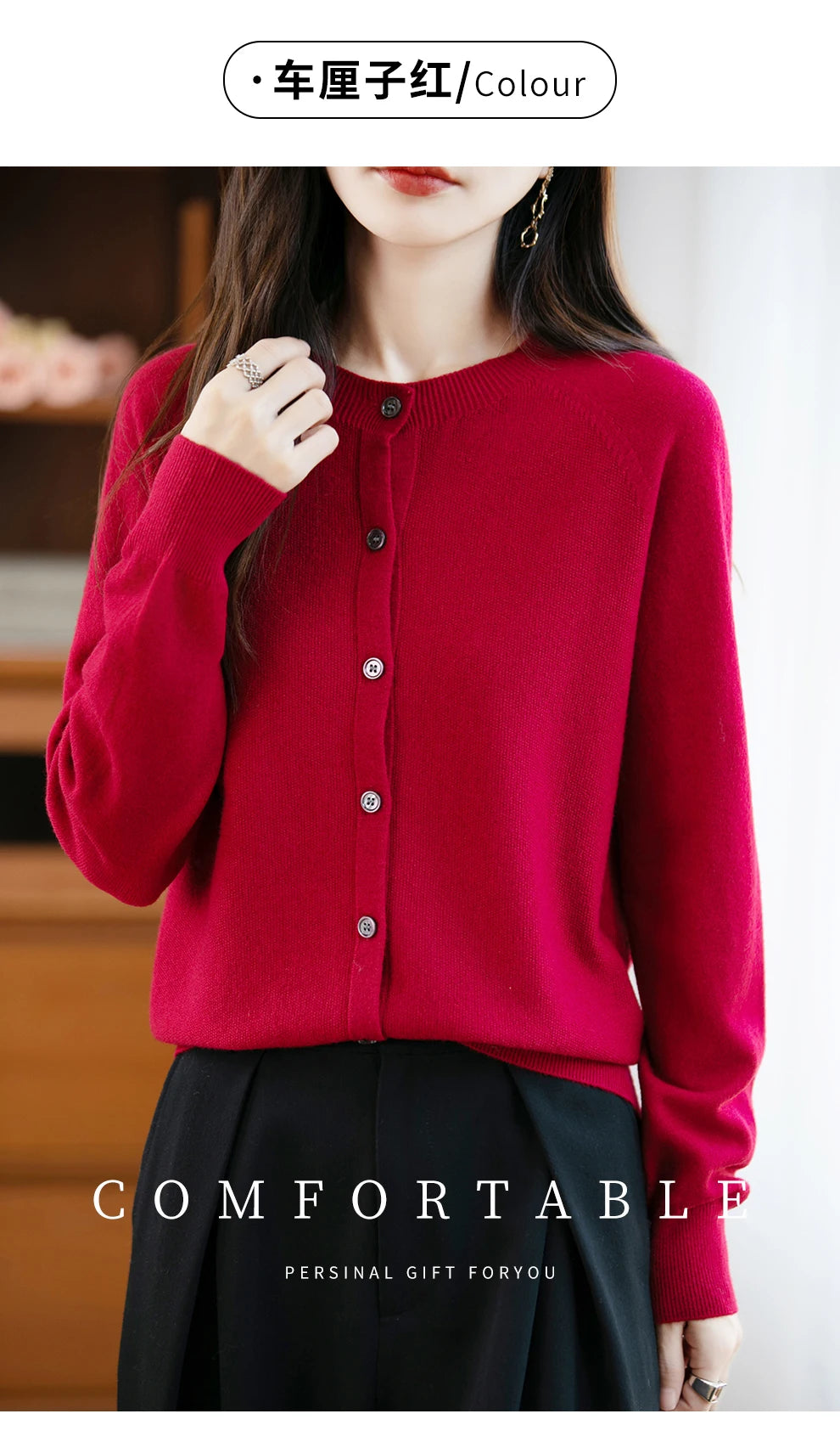 Classic Merino Wool Woman Sweater Basic Female Autumn Winter Knitted Cardigan Elegant Ladies Cashmere Long Sleeve Clothing Tops