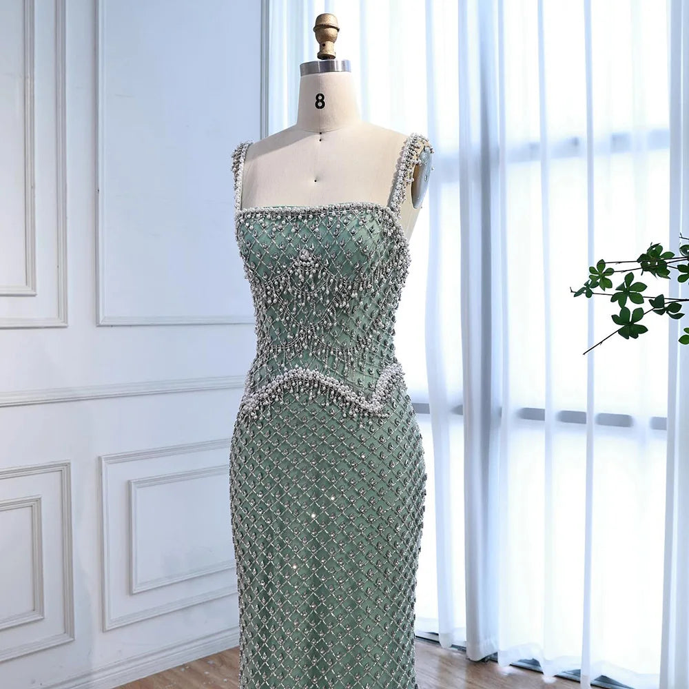 Luxury Sliver Designer Evening Dresses with Sparkling Crystal Gowns For Woman wedding party Serene Hill 2025 Customized LA72919