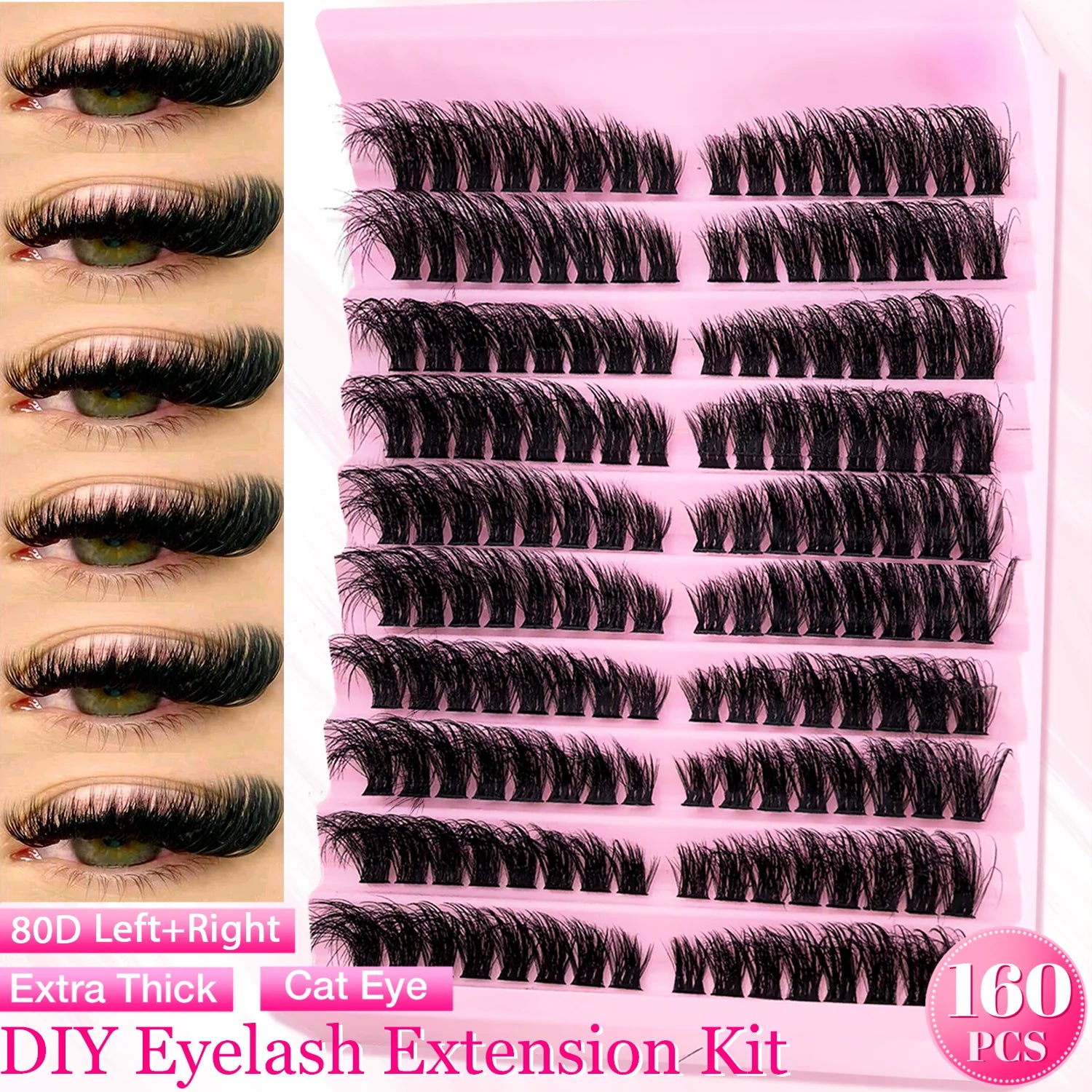 Individual Lashes 8-16mm 160pcs Cluster Lashes Natural Look Mixed Tray DIY Eyelash Extension Volume Lash Clusters Eyelashes