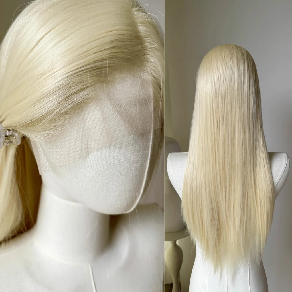 Ashely Platinum Blonde Wig 26inch 13x4 Lace Front Wig Long Straight Synthetic Lace Wigs High temperature Fibers for Cosplay