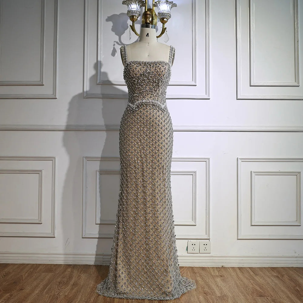 Luxury Sliver Designer Evening Dresses with Sparkling Crystal Gowns For Woman wedding party Serene Hill 2025 Customized LA72919
