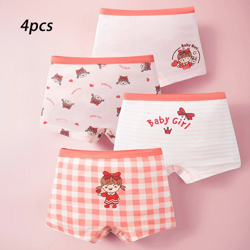 3-8 Years Old Kid's Boxer Underwear 100% Cotton Baby's Class A 100% Cotton Yound Children's Girls' Brief 4 Pcs a Lot