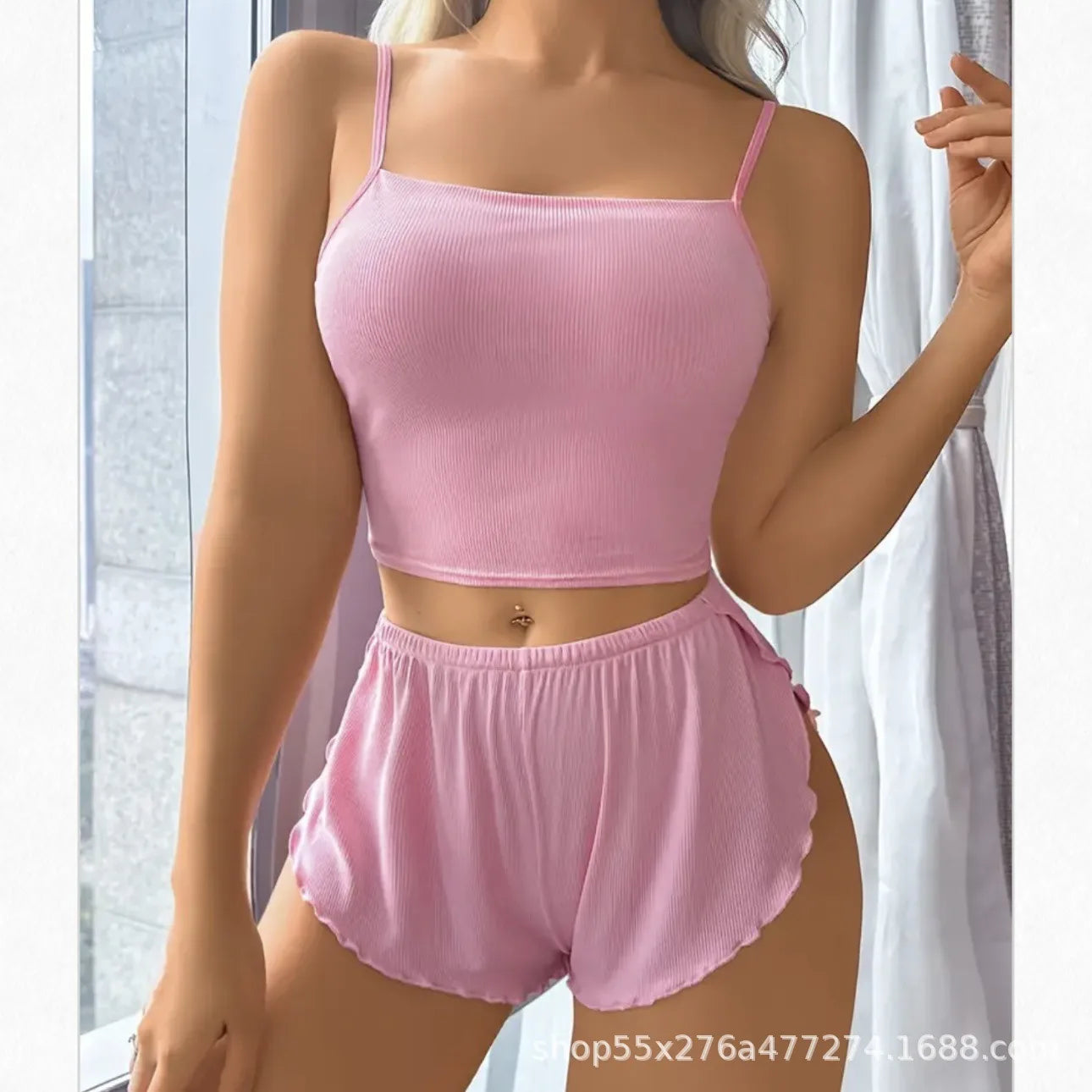Ladies Pure Color Home Leisure Underwear Set Short Pants Top Thin Material Sleeveless Nightgown Comfortable Homewear Outfits