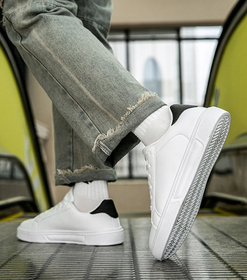 Business Casual Men's Shoes Soft Women Shoes Comfortable Casual PU Leather Shoes for Men Autumn Solid White Men Sneakers