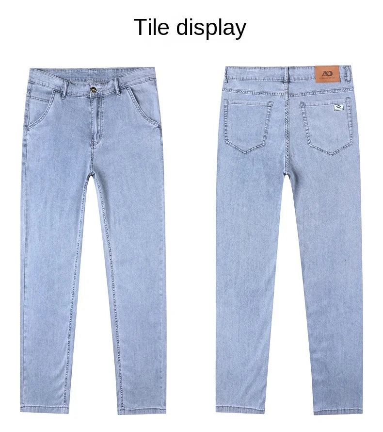 2026 Summer Ice Silk Thin Four Seasons Men's Jeans Loose Straight Wide Leg Pants