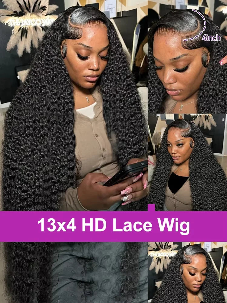 Deep Wave Wigs Human Hair 13x4 HD Transparent Lace 13x6 Full Frontal Wigs Natural color Curly Wigs For Women 220% Density