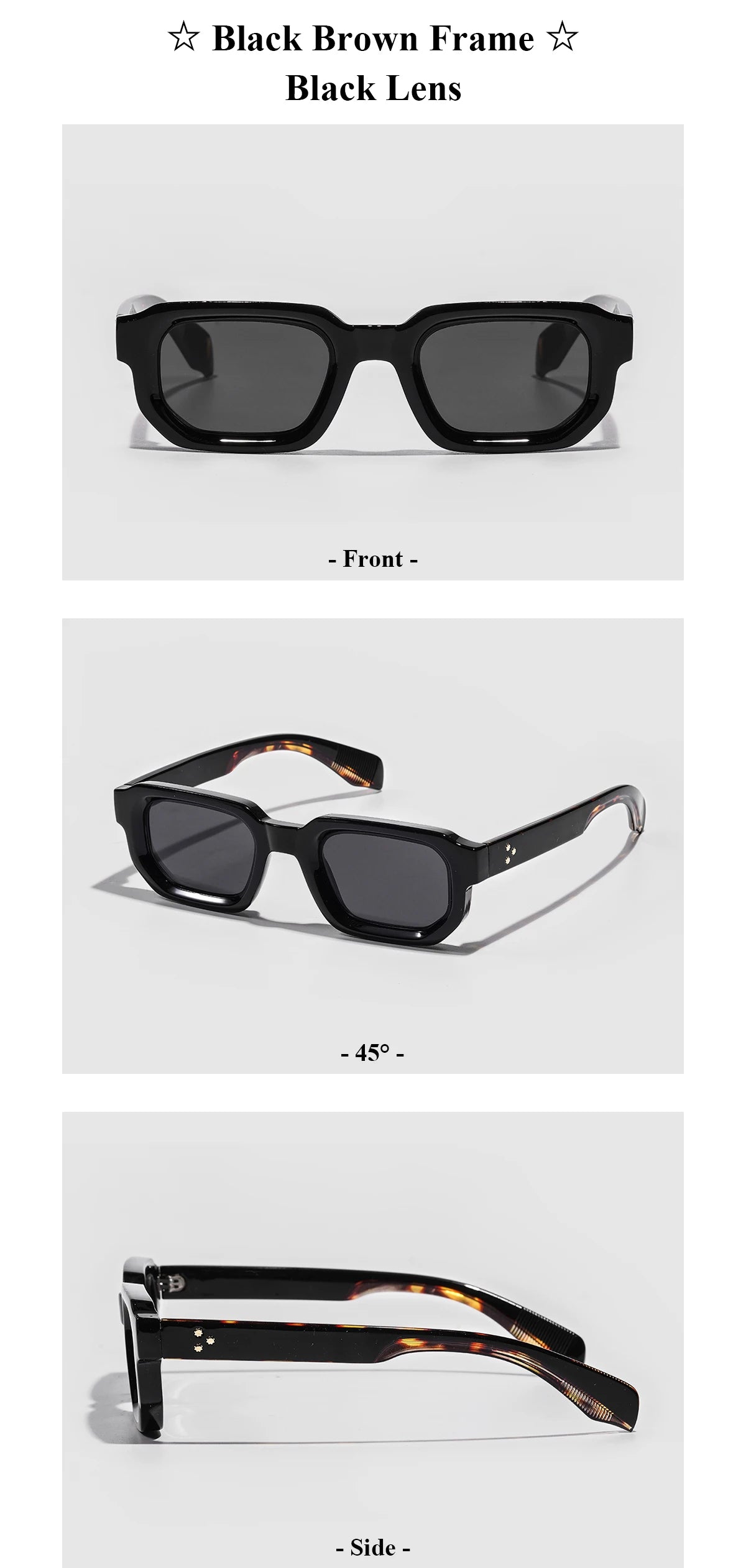 Ruiao Men Vintage Rectangle Frame Sunglasses Fashion Retro Sun Glasses Luxury Brand Design UV400 Shades Eyewear Women Sun Glasse