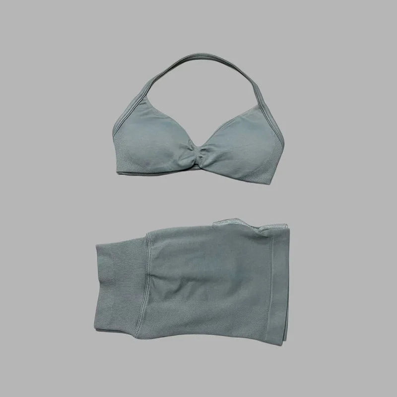 2 Piece Sports Gym Set Strappy Bra Yoga Underwear Short Sport Leggings Bicycle Running Sportswear Woman Seamless Yoga Set