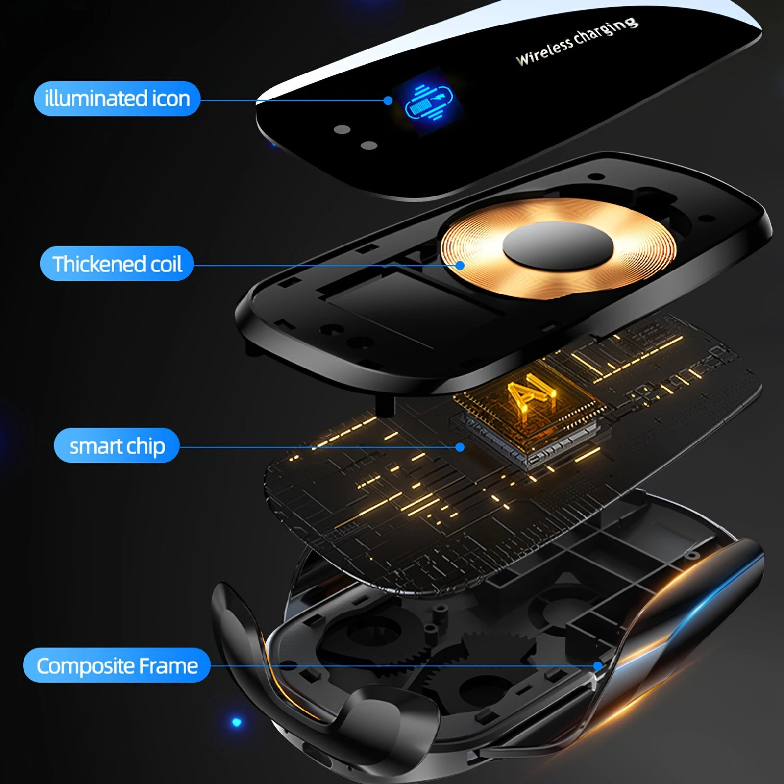1PC updated car wireless phone holder with wireless charging, universal ventilation components, 360 ° rotating arm, USB connecto
