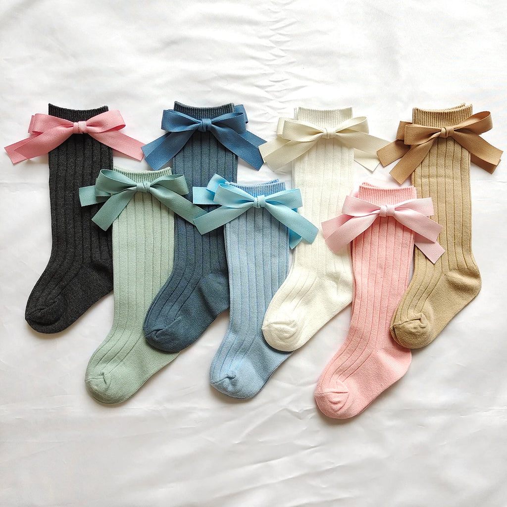 14 Colors Princess Girls Long Sock Big Bowknot Infant Baby Stockings Kids Cotton Sock Knee High Breathable Soft Children Socken