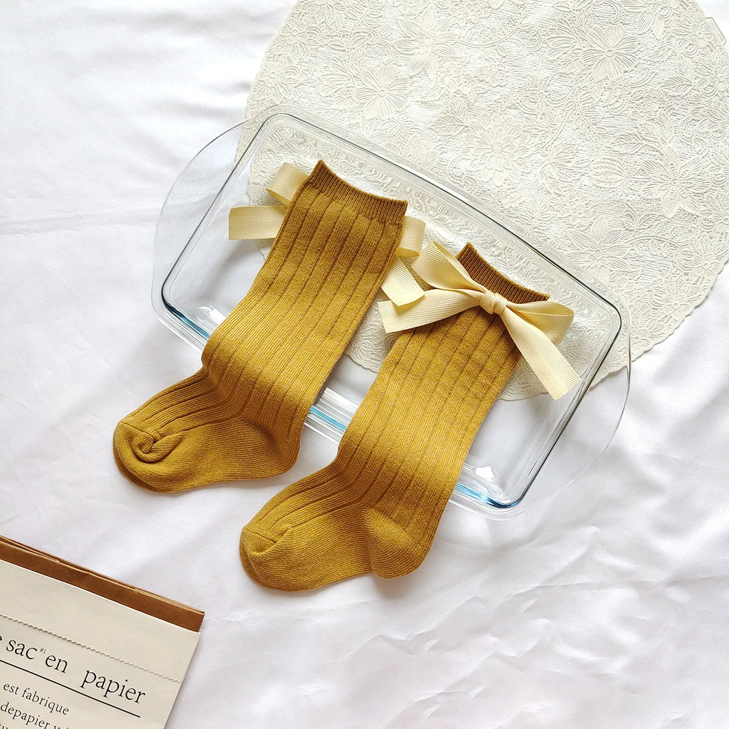 14 Colors Princess Girls Long Sock Big Bowknot Infant Baby Stockings Kids Cotton Sock Knee High Breathable Soft Children Socken