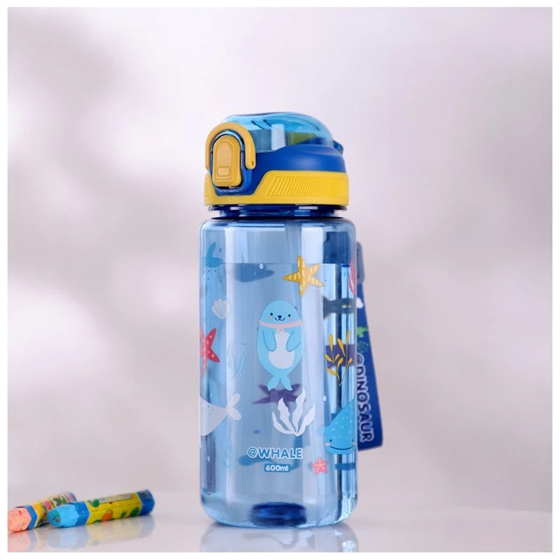 600ml/20oz Children's Water Cup Silicone Spout Tritan Material Leak-proof Plastic Water Bottle Summer Water Bottle with Straw